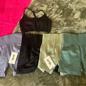 AYBL biker shorts 2/4 pairs new with tags, other two pairs + bra worn ONCE. XS
